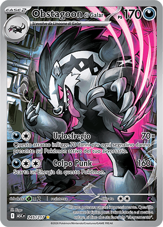 Obstagoon di Galar Ascesa Eroica carta Pokémon italiana IR