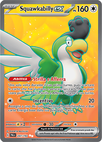 Squawkabilly ex Evoluzioni a Paldea carta Pokémon italiana UR