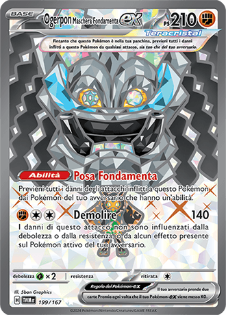 Ogerpon Maschera Fondamenta ex Crepuscolo Mascherato carta Pokémon italiana UR