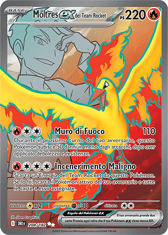 Moltres ex del Team Rocket Rivali Predestinati carta Pokémon italiana UR