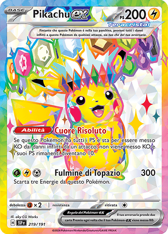 Pikachu ex Scintille Folgoranti carta Pokémon italiana UR