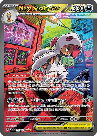 Mega Scrafty ex Ascesa Eroica carta Pokémon italiana
