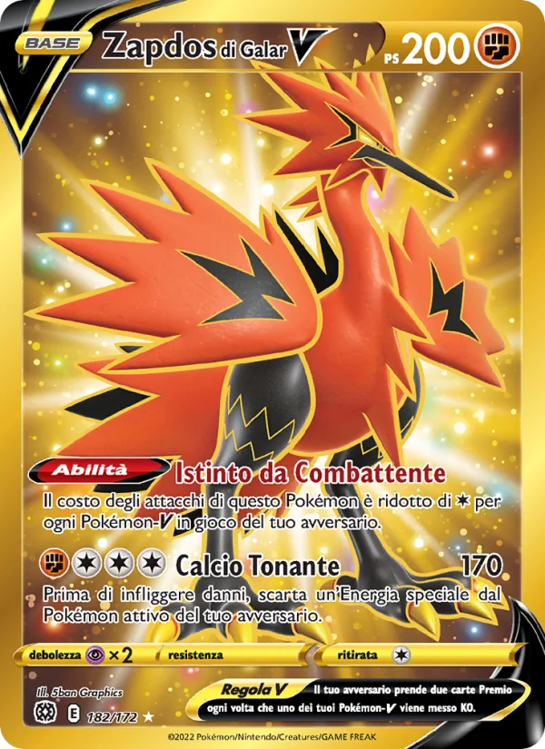 Zapdos di Galar V Astri Lucenti carta Pokémon italiana HR