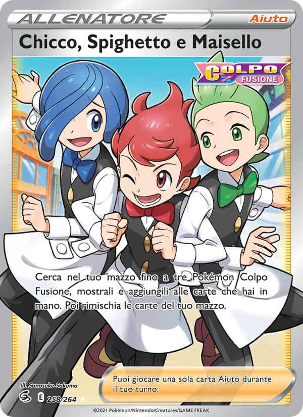Chicco, Spighetto e Maisello Colpo Fusione carta Pokémon italiana UR