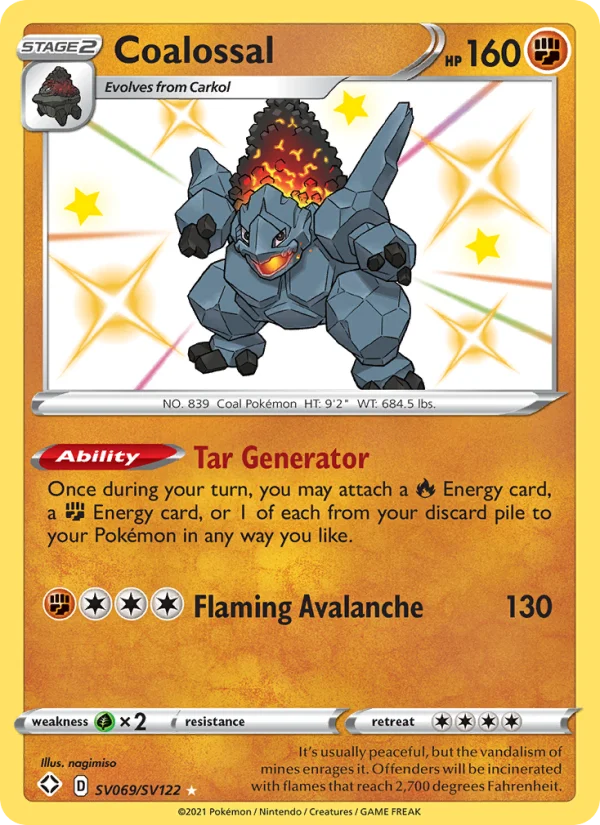 Coalossal Destino Splendente carta Pokémon italiana Shiny