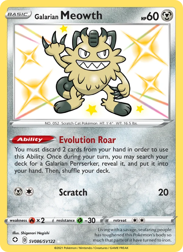 Meowth di Galar Destino Splendente carta Pokémon italiana Shiny