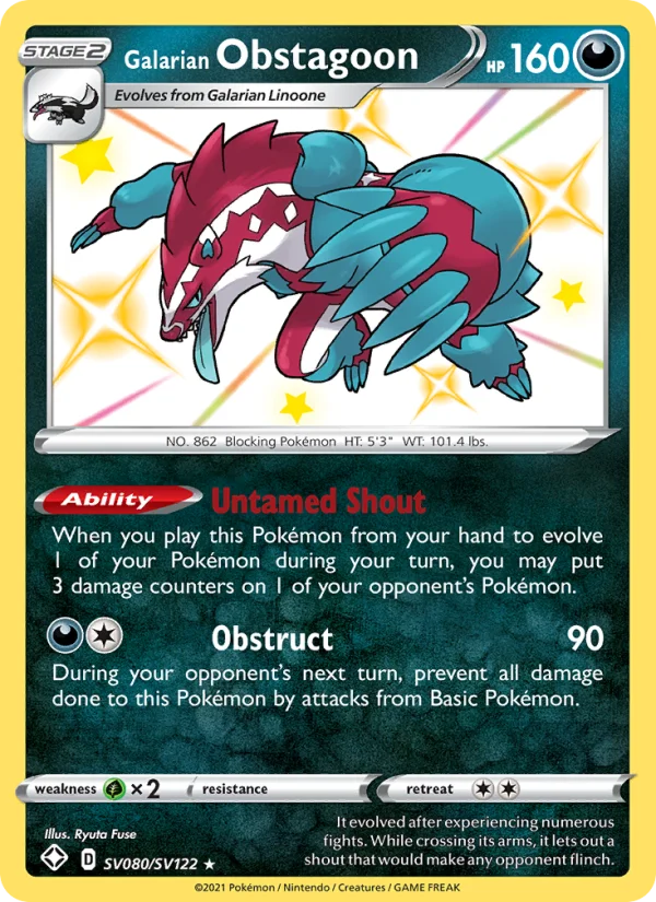 Obstagoon di Galar Destino Splendente carta Pokémon italiana Shiny