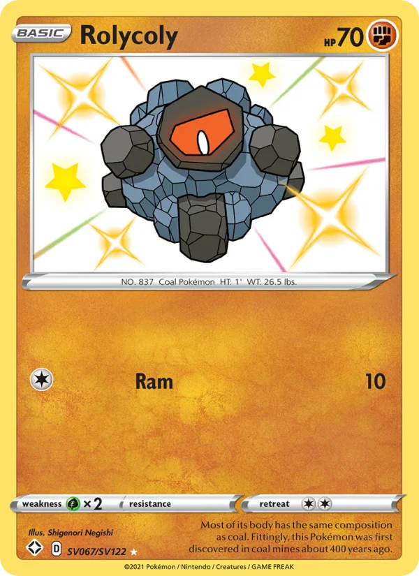 Rolycoly Destino Splendente carta Pokémon italiana Shiny
