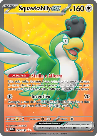 Squawkabilly ex Evoluzioni a Paldea carta Pokémon italiana