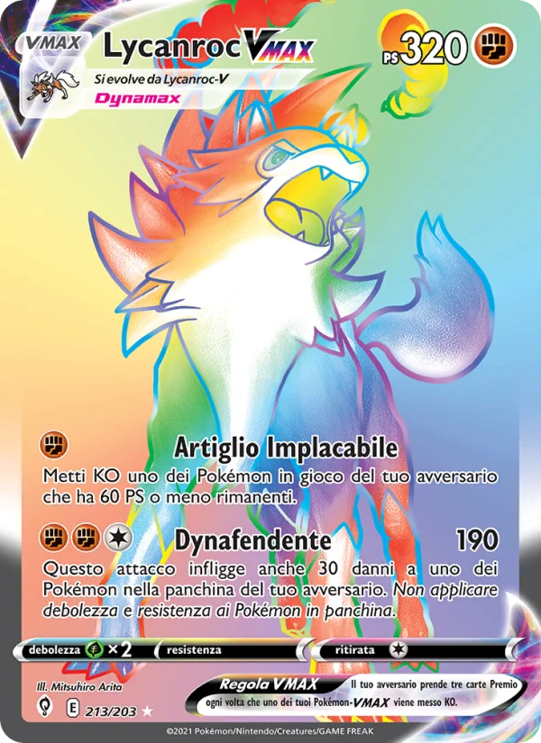 Lycanroc VMAX Evoluzioni Eteree carta Pokémon italiana RR