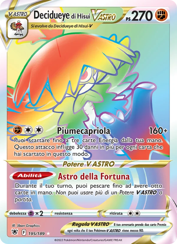 Decidueye di Hisui V ASTRO Lucentezza Siderale carta Pokémon italiana RR