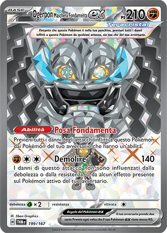 Ogerpon Maschera Fondamenta ex Crepuscolo Mascherato carta Pokémon italiana