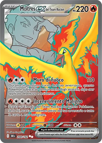 Moltres ex del Team Rocket Rivali Predestinati carta Pokémon italiana UR